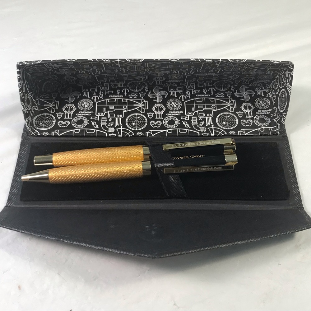Submarine Lyra Pens 24KTGold Plated and Black 880 Ball Point Pen Set